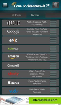 List of online streaming services it searches