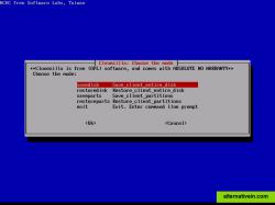 Choices to save or restore partition or disk in clonezilla
