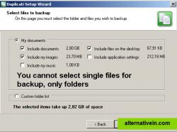 Easy selection of folders for backup, selection of single files very difficult