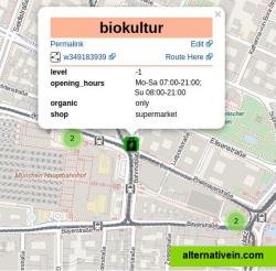 Interface organic map showing a local supermarket alternative