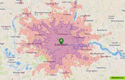 Mapping travel time areas in London