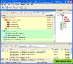 Tasks categories and effort (release 0.71.2 on Windows XP)
