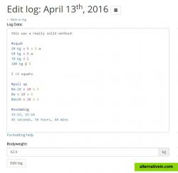 Example of log edit screen