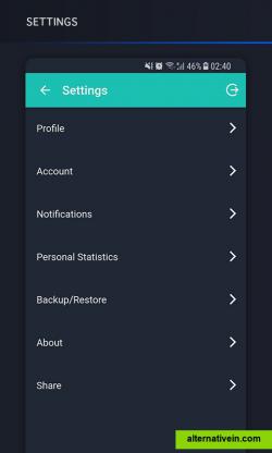 This is the settings page. from here you can: 
-Log out
- Change your profile picture, name, username, birthday
- Go to Notifications
- Go to personal Statistics page
