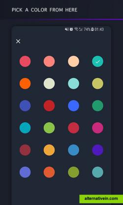 The color picking page. From here you can: 
- Choose from 24 different colors