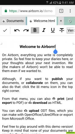 Editing a document on mobile
