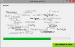 A progress screen indicates which emails are being created.