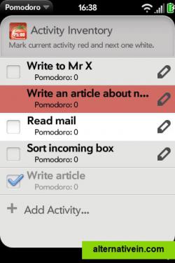 Palm Pre/Pixi: activity inventory to watch, create, edit, reorder and delete activities