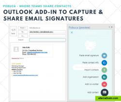 Use the Outlook add-in to capture email signatures, share business contact details of contacts or yours