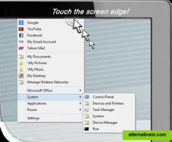 Build your own fully configurable START MENU to start any activity on you computer. You can activate a menu simply by touching the screen edge with the mouse