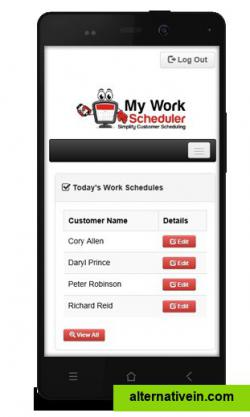 My Work Scheduler daily work schedule as by the Worker on a smart phone