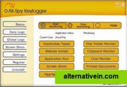 All-Spy Keylogger recordes keystrokes typed, application running, websites visited, chat conversation and much more, in complete stealth mode.