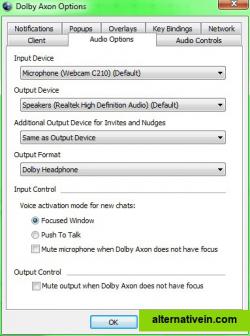 Audio options settings