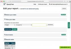 The simple report builder works with a dropdown menu interface