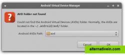 Error in automatic detection of AVD in Linux system, with option to define a custom AVDs folder path.