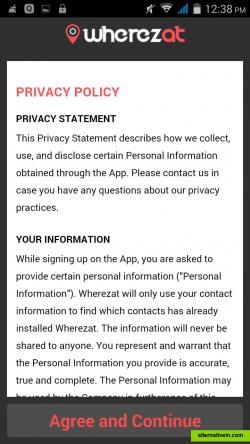 Wherezat App Privacy policy page