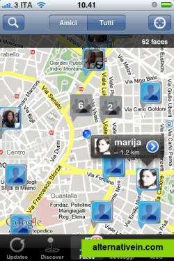 Faces tab you can see and meet nearby users