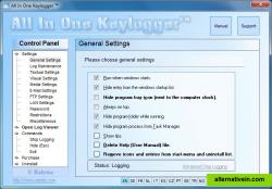 All In One Keylogger Settings screen.