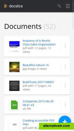 Docslice documents list on a mobile device.