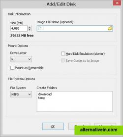 The Add Disk dialog allows you to specify various disk parameters