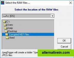 Select folder containing RAW photo files