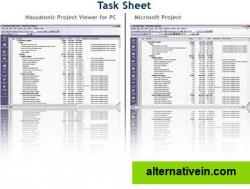 Task sheet view in Housatonic Project Viewer and Microsoft Project.
