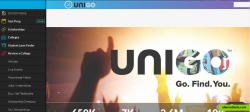 The homepage of Unigo with the sidebar open.