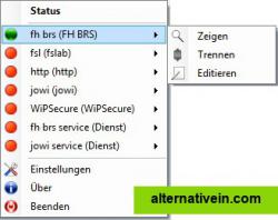 context menu, gives quick access to all important functions (German translation)