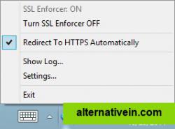 When minimized SSL Enforcer runs in Windows system tray. Main settings are available through pop-up menu.