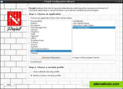 Firejail user interface: choosing the application