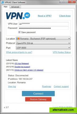 VPN.ac Client Software (Windows) - Main tab