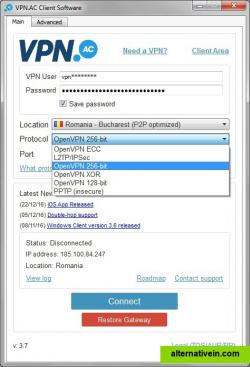 VPN.ac Client Software (Windows) - Protocols available