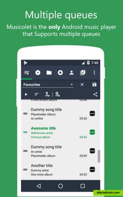 Multiple Play-Queues: 

Musicolet is the only music player in android market which supports multiple Play-Queues. 

Now it is possible to create/manage one Play-Queue while listening songs from another Play-Queue. 